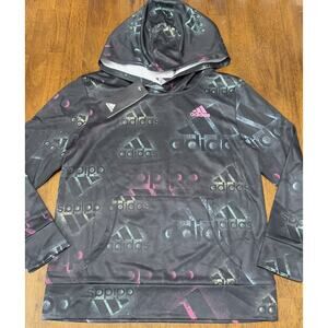 NWT Girls Adidas Hoodie Large Youth 14 Black W/Color Logos Pullover Msrp $45
